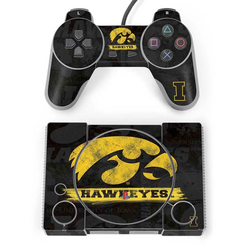 University of Iowa Hawkeyes Distressed Logo PlayStation Classic Bundle Skin