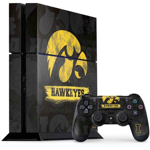 University of Iowa Hawkeyes Distressed Logo PS4 Console and Controller Bundle Skin