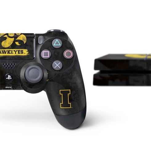 University of Iowa Hawkeyes Distressed Logo PS4 Console and Controller Bundle Skin