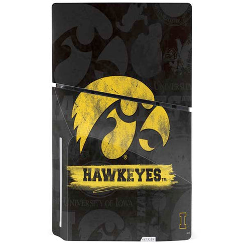 University of Iowa Hawkeyes Distressed Logo PS5 Slim Disk Console Skin