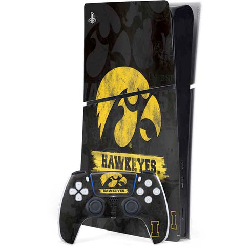 University of Iowa Hawkeyes Distressed Logo PS5 Slim Digital Edition Console Skin
