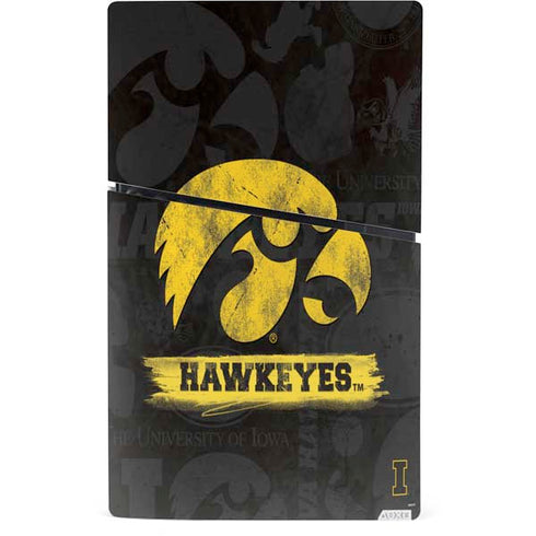 University of Iowa Hawkeyes Distressed Logo PS5 Slim Digital Edition Console Skin