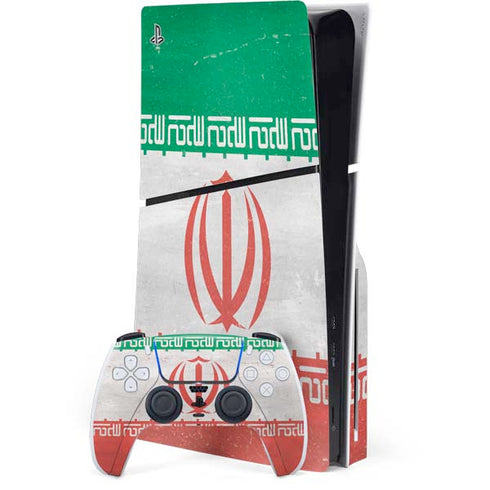 Iran Flag Distressed PS5 Slim Disk Bundle Skin