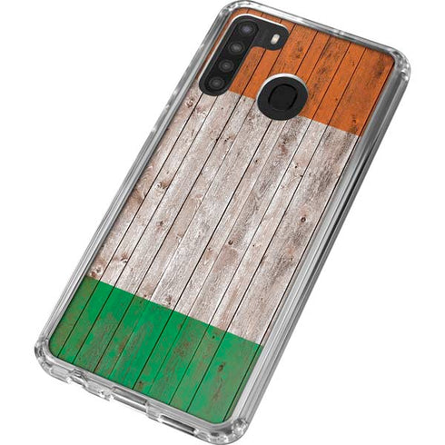 Ireland Flag Dark Wood Galaxy A21 Clear Case