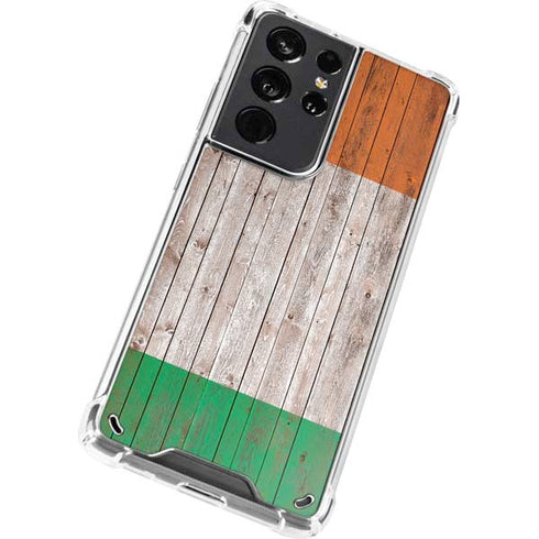 Ireland Flag Dark Wood Galaxy S21 Ultra 5G Clear Case