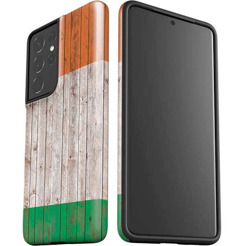 Ireland Flag Dark Wood Galaxy S21 Ultra 5G Pro Case