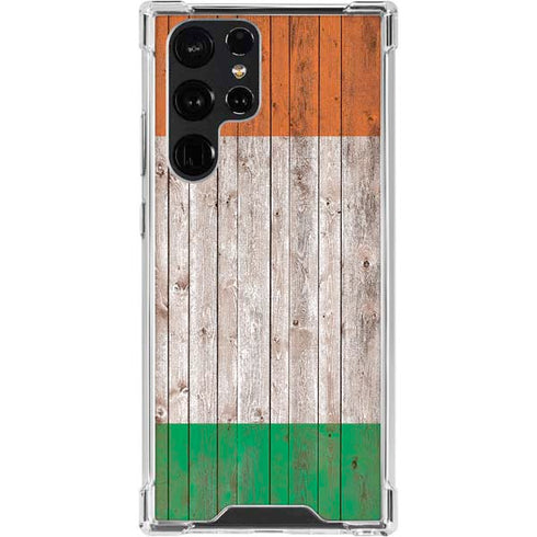 Ireland Flag Dark Wood Galaxy S24 Ultra Clear Case