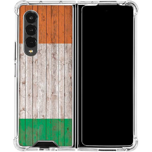 Ireland Flag Dark Wood Galaxy Z Fold4 5G Clear Case