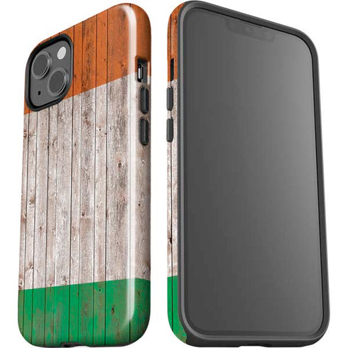 Ireland Flag Dark Wood iPhone 15 Plus Impact Case