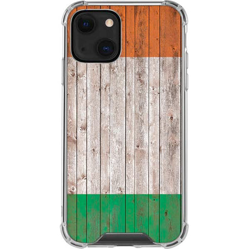 Ireland Flag Dark Wood iPhone 15 Plus Clear Case