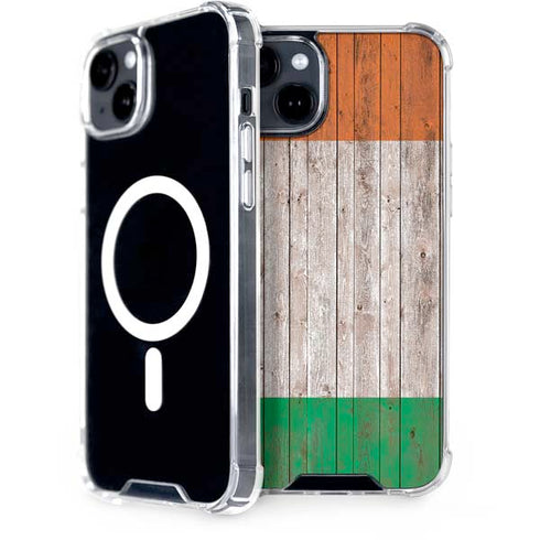 Ireland Flag Dark Wood iPhone 15 Plus MagSafe Case