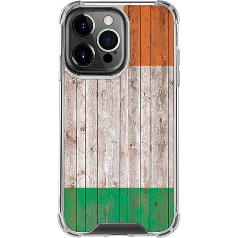 Ireland Flag Dark Wood iPhone 14 Pro Clear Case