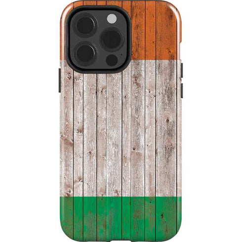 Ireland Flag Dark Wood iPhone 14 Pro Impact Case