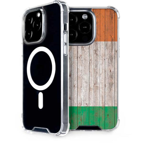 Ireland Flag Dark Wood iPhone 15 Pro MagSafe Case