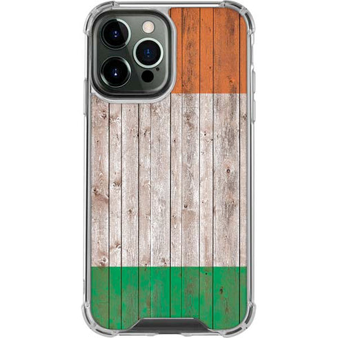 Ireland Flag Dark Wood iPhone 15 Pro Max Clear Case