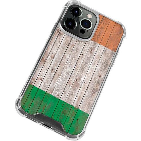 Ireland Flag Dark Wood iPhone 14 Pro Max Clear Case