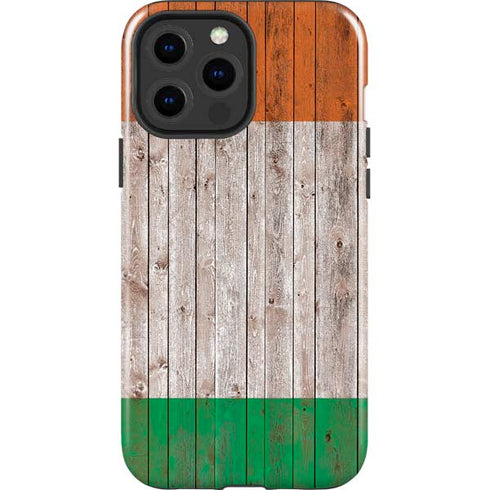 Ireland Flag Dark Wood iPhone 14 Pro Max Impact Case