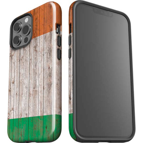 Ireland Flag Dark Wood iPhone 15 Pro Max Impact Case