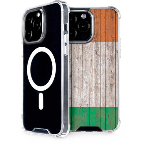 Ireland Flag Dark Wood iPhone 14 Pro Max MagSafe Case