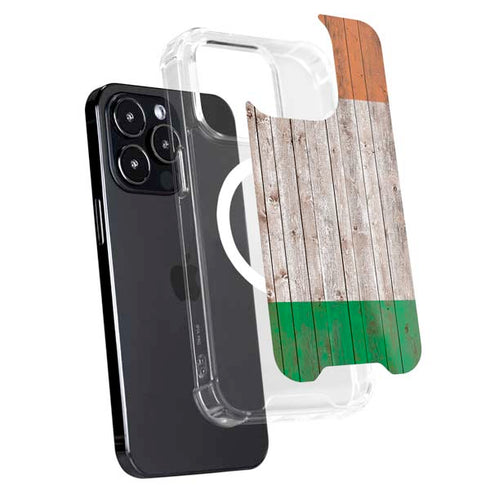Ireland Flag Dark Wood iPhone 14 Pro Max MagSafe Case