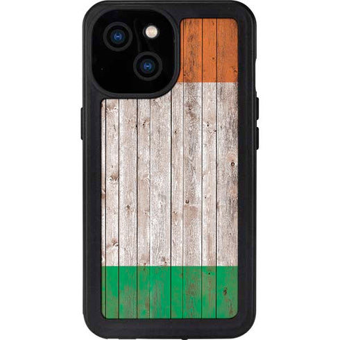 Ireland Flag Dark Wood iPhone 15 Waterproof Case