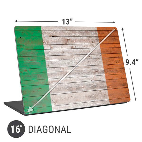 Ireland Flag Dark Wood Universal Laptop 16in (13 x 9.4in) Skin