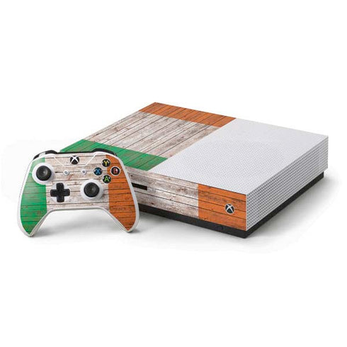 Ireland Flag Dark Wood Xbox One S Console and Controller Bundle Skin
