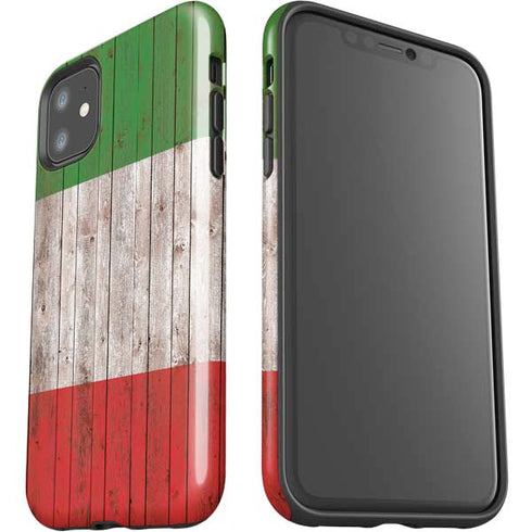 Italian Flag Dark Wood iPhone 11 Impact Case