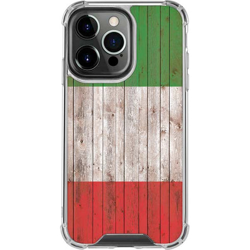 Italian Flag Dark Wood iPhone 14 Pro Clear Case