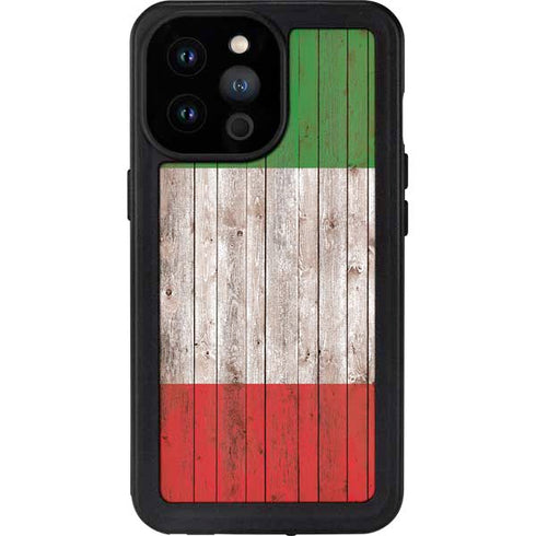 Italian Flag Dark Wood iPhone 14 Pro Max Waterproof Case
