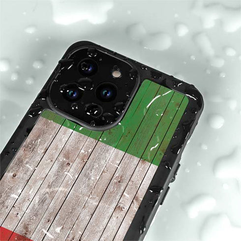 Italian Flag Dark Wood iPhone 14 Pro Max Waterproof Case