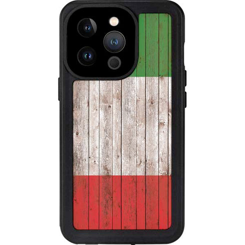 Italian Flag Dark Wood iPhone 14 Pro Waterproof Case