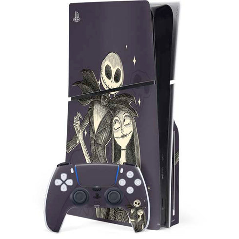Disney The Nightmare Before Christmas Jack and Sally Art PS5 Slim Disk Bundle Skin