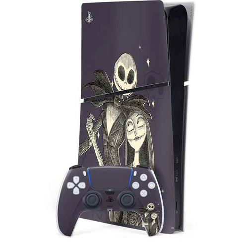 Disney The Nightmare Before Christmas Jack and Sally Art PS5 Slim Digital Edition Bundle Skin