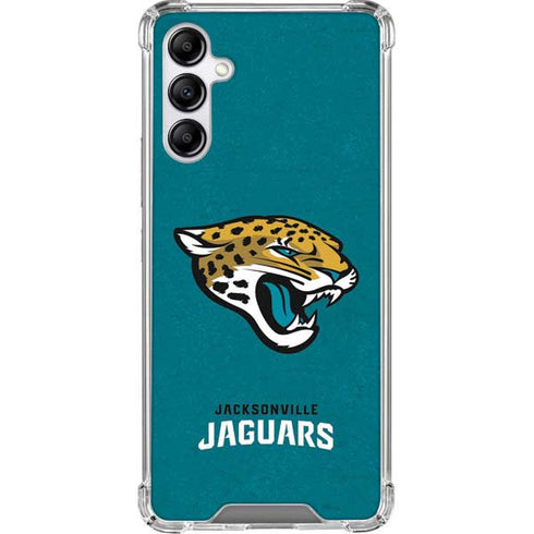 NFL Jacksonville Jaguars Teal Distressed Galaxy A14 5G Clear Case