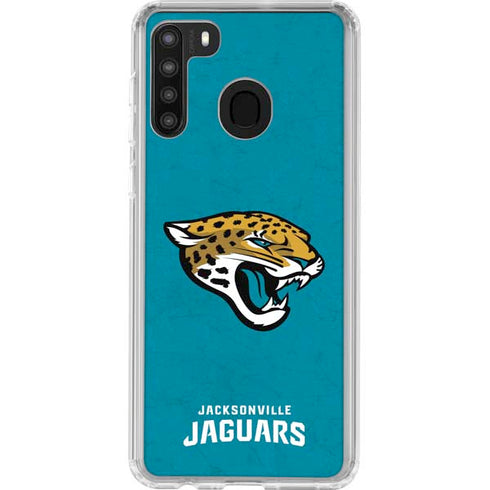 NFL Jacksonville Jaguars Distressed Galaxy A21 Clear Case