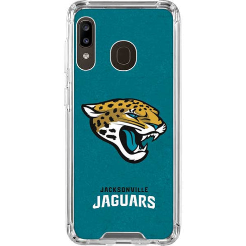 NFL Jacksonville Jaguars Teal Distressed Galaxy A30 Clear Case
