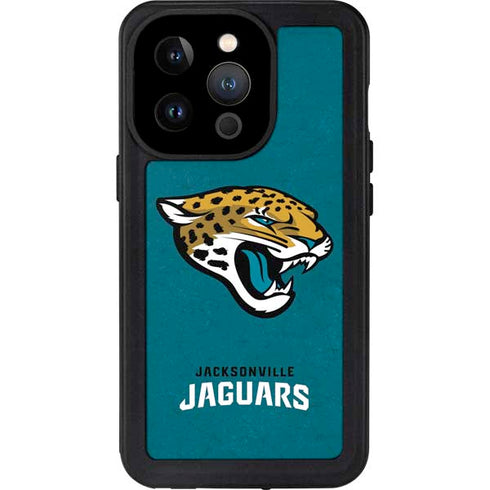 NFL Jacksonville Jaguars Teal Distressed iPhone 14 Pro Waterproof Case