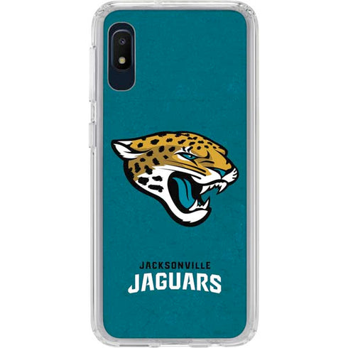NFL Jacksonville Jaguars Teal Distressed Galaxy A10e Clear Case
