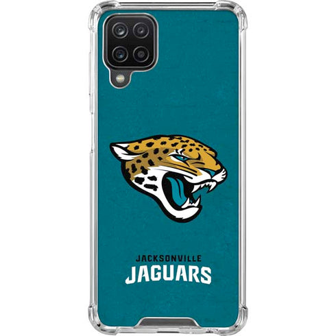 NFL Jacksonville Jaguars Teal Distressed Galaxy A12 Clear Case