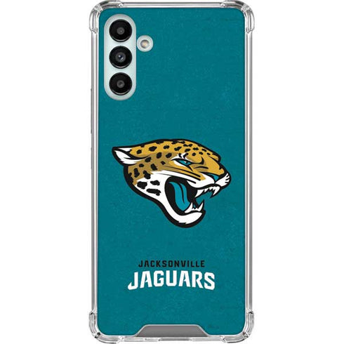 NFL Jacksonville Jaguars Teal Distressed Galaxy A13 5G Clear Case