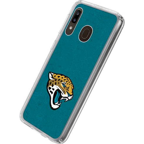NFL Jacksonville Jaguars Teal Distressed Galaxy A20 Clear Case