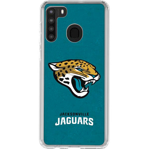 NFL Jacksonville Jaguars Teal Distressed Galaxy A21 Clear Case