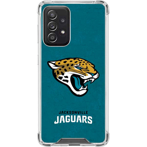 NFL Jacksonville Jaguars Teal Distressed Galaxy A52 5G Clear Case