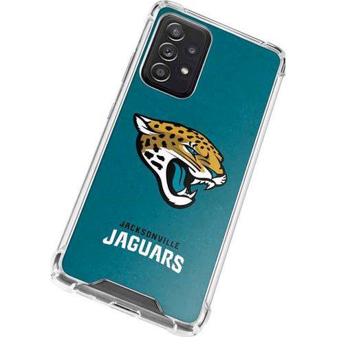 NFL Jacksonville Jaguars Teal Distressed Galaxy A52 5G Clear Case