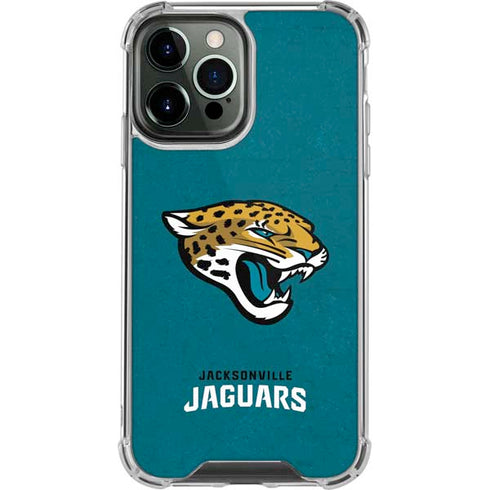 NFL Jacksonville Jaguars Teal Distressed iPhone 13 Pro Max Clear Case
