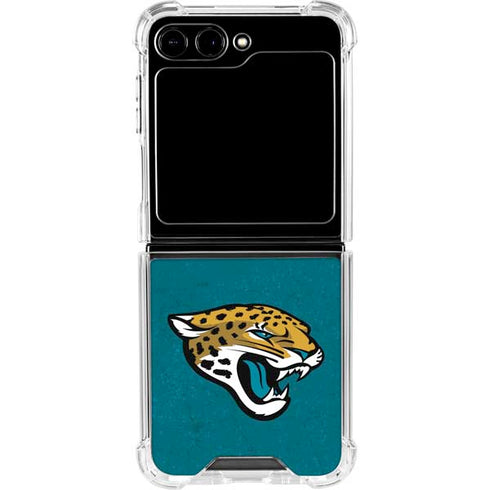 NFL Jacksonville Jaguars Teal Distressed Galaxy Z Flip5 5G Clear Case