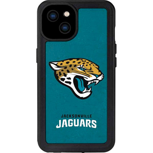 NFL Jacksonville Jaguars Teal Distressed iPhone 15 Plus Waterproof Case