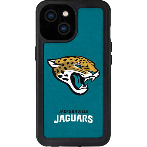 NFL Jacksonville Jaguars Teal Distressed iPhone 15 Waterproof Case