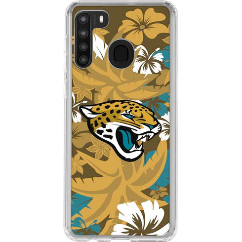 NFL Jacksonville Jaguars Tropical Print Galaxy A21 Clear Case